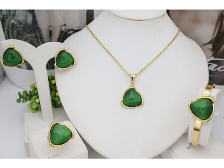 Set dorado 4 piezas piedra verde