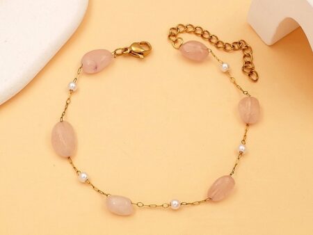 Pulsera piedras rosa y perlitas