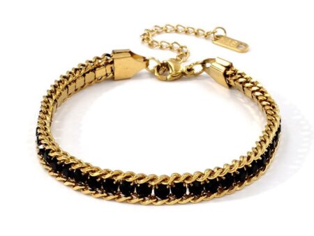 Pulsera dorada pedrería negra