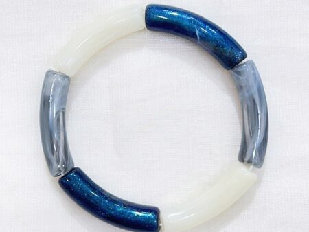 Pulsera expandible resina gris, azul y blanco