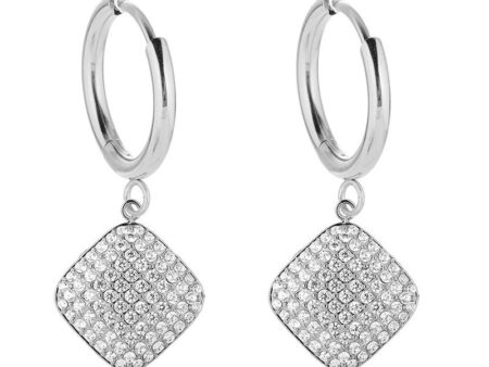 Argollitas plateadas charm rombo c/pedrería