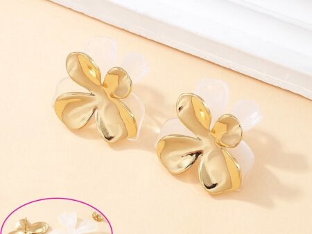 Aretes 2.3cm doble flor (dorada y transparente)