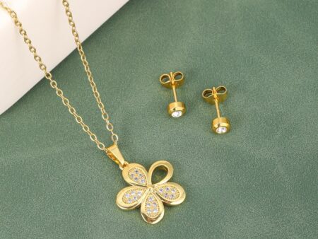 Set dorado dije flor pedrería