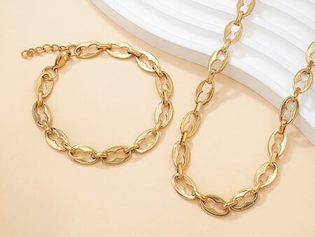 Set dorado Collar 55cm y pulsera eslabón "Cafecito"8mm