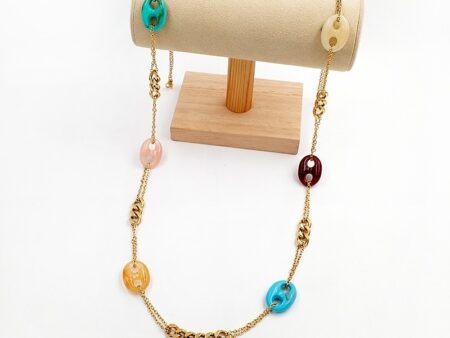 Set collar 90cm y aretes "Cafecito" colores