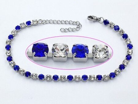 Pulsera plateada 18cm pedrería 4mm azul blanco