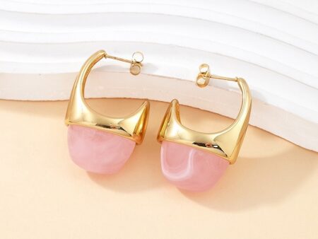 Aretes dorados 3.4cm acrílico rosa
