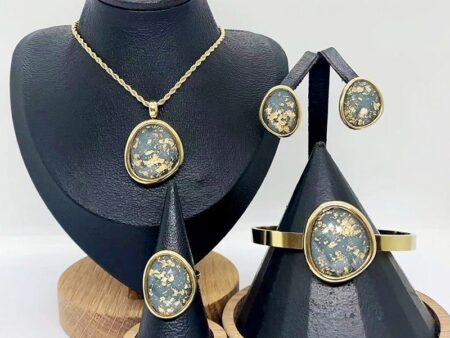 Set dorado 4 piezas piedra gris-celeste