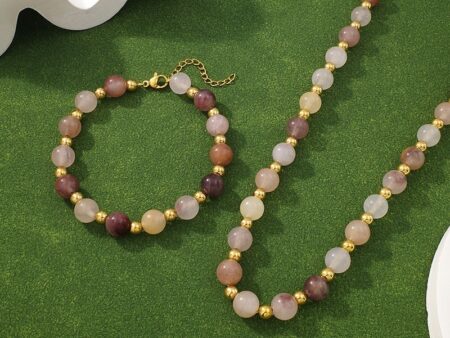 Set dorado collar, pulesra y aretes piedras naturales