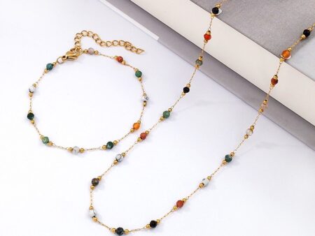 Set dorado collar 40cm y pulsera piedras colores