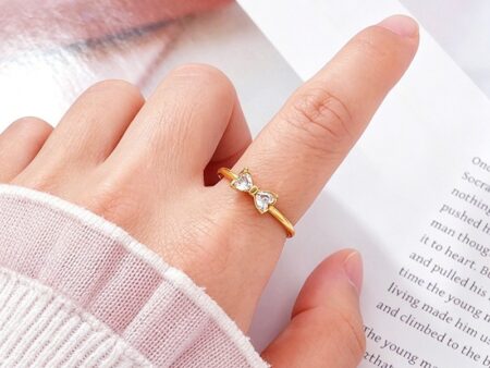 Set dorado moñita circonitas anillo #7-8