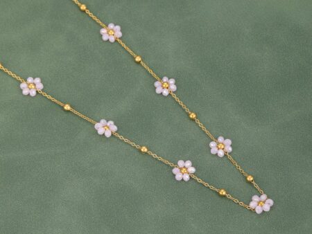 Set dorado Collar y pulsera florecitas rosa