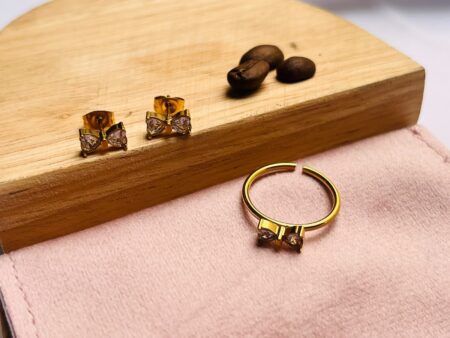 Set dorado moñita circonitas anillo #7-8