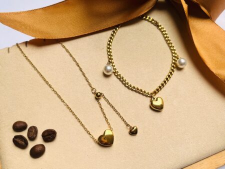 Set dorado collar y pulsera dije corazón