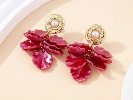 Aretes dorados 4.3cm pétalos rosa
