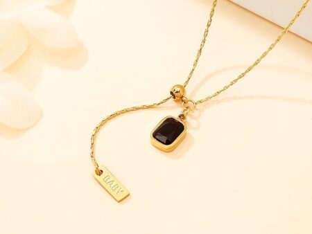 Collar dorado 40cm dije piedra negra