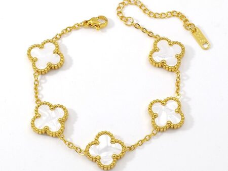 Pulsera dorada Alhambras blancas 1.5cm