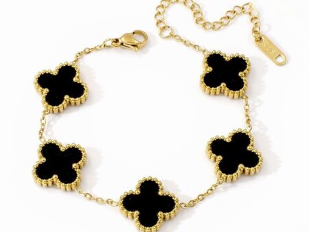 Pulsera dorada Alhambras negras 1.5cm