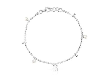 Pulsera plateada charms osito y perlitas