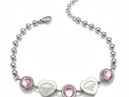 Pulsera plateada Charms rosa y corazón T_F:anY