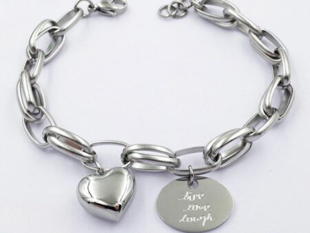 Pulsera plateada 19cm corazón y placa colgante