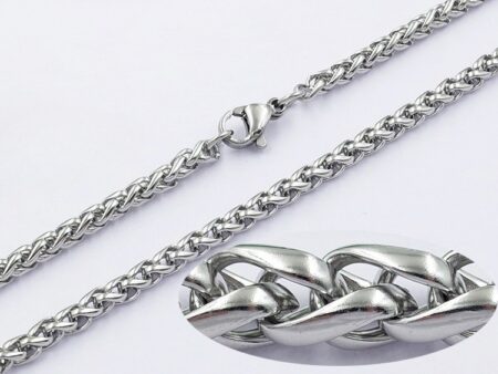 Cadena plateada eslabón trenzado 3mm*60cm