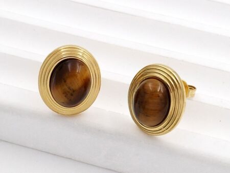 Aretes dorados 1.5cm piedra "ojo de tigre"