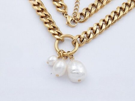 Collar dorado 45cm eslabón 7mm 3 perlas