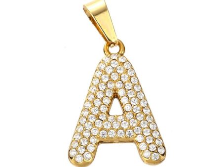 Dije 2cm dorado inicial A fina pedrería