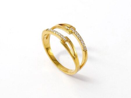 Anillo dorado doble línea c/circonias