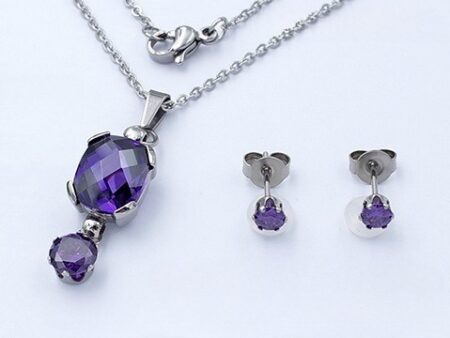 Set plateado dije y aretes piedra lila