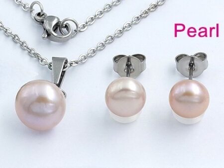 Set plateado dije y aretes perla rosa