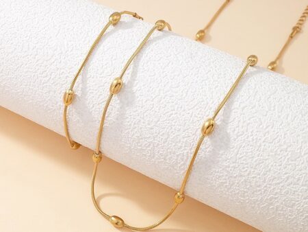 Set dorado collar 45cm pulsera 18cm cuentas ovaladas