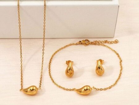 Set dorado 3 piezas gotitas collar 47cm