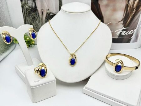 Set dorado 4 piezas pieza ovalada azul