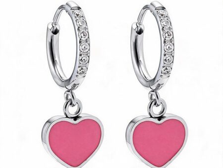 Argollitas plateadas charm corazón rosa