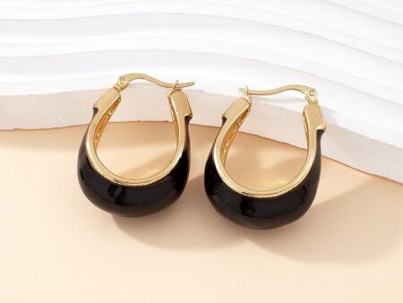 Argollas 3.3cm doradas esmaltado negro