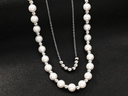 Collar Doble perlas y cuentas plateadas