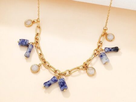 Collar dorado 45cm colgantes azules